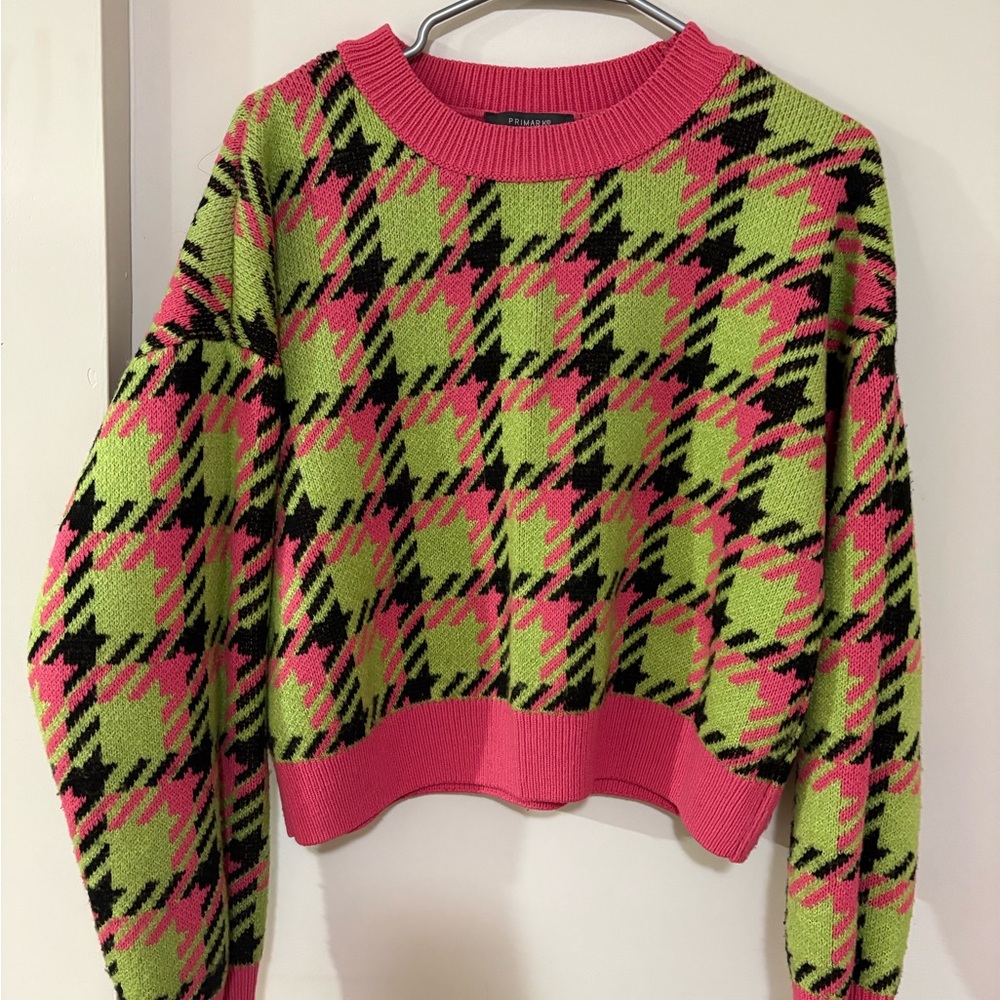 Primark Neon Pink and Lime Green Plaid Sweater